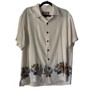 Caribbean Joe's Tropical White SS Button Down Shirt Mens Hawaiian, Size M